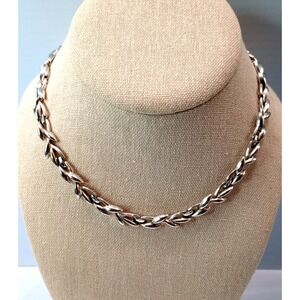 Monet Silver Tone Leaf Link Chain Necklace Adjustable  Vintage Style